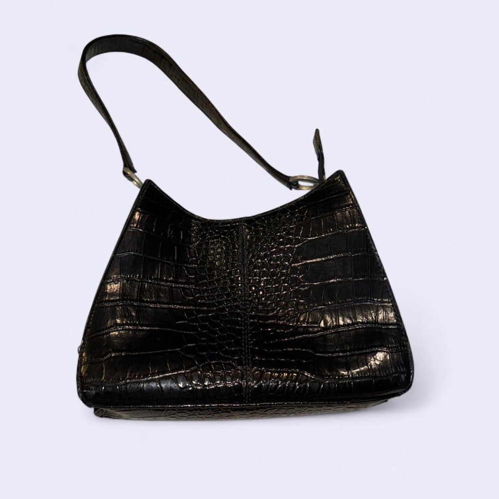 liz claiborne Black crocodile embossed shoulder bag with silver hardware